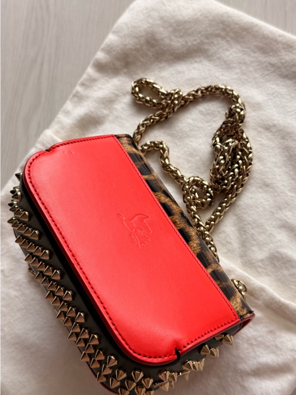 NEW Rare CHRISTIAN LOUBOUTIN Sweet Charity leopard red Leather Shoulder Bag - Picture 9 of 13